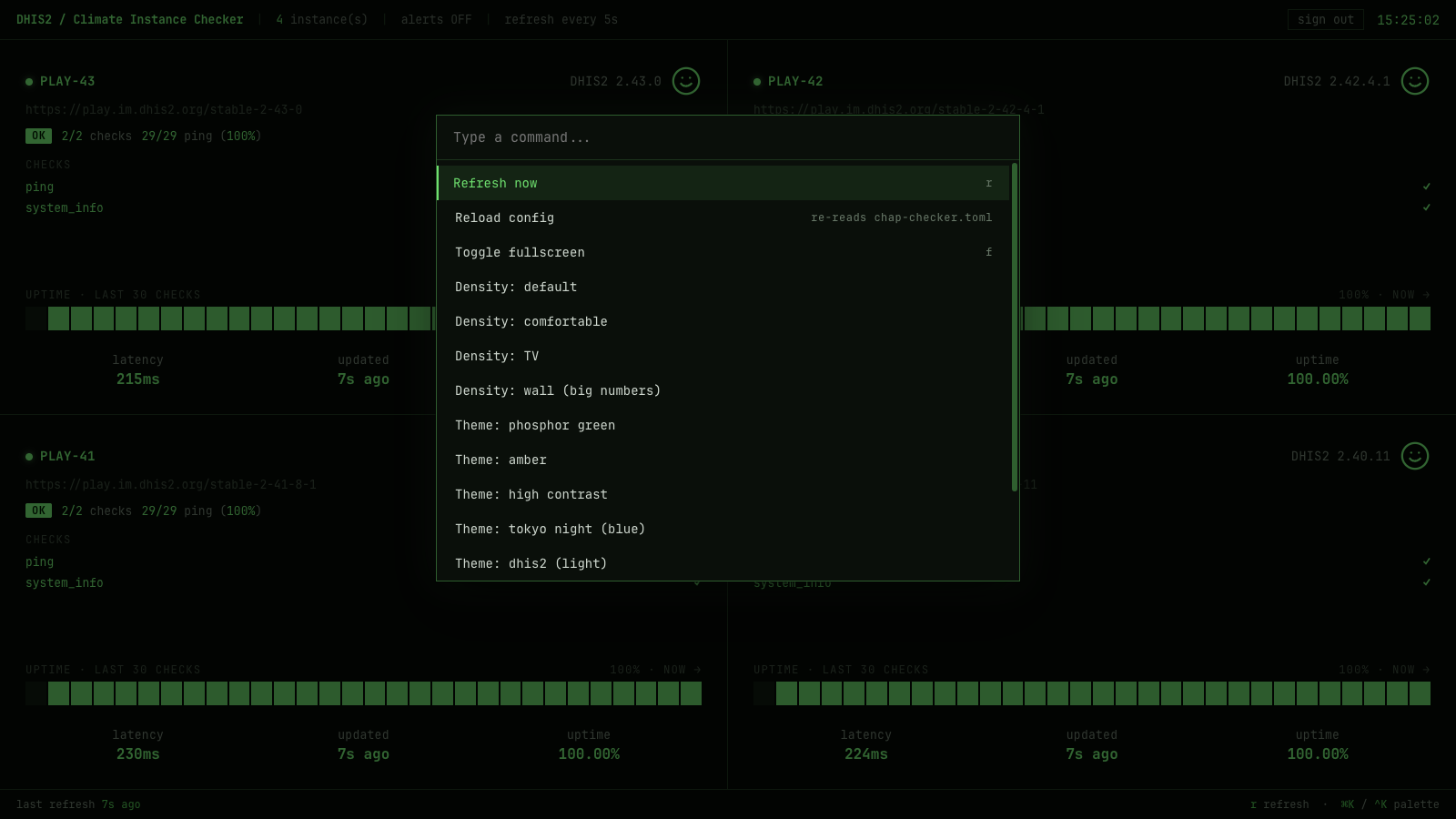 Command palette open in the browser dashboard
