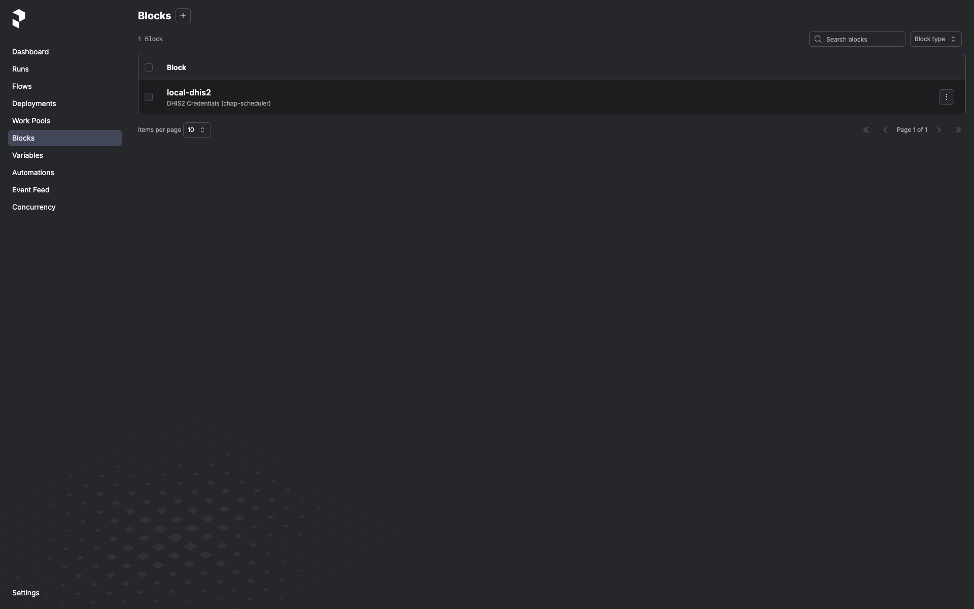 Saved block instance in the Blocks list