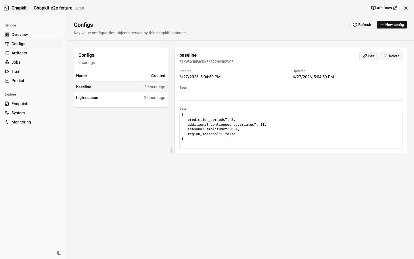 Configs screen